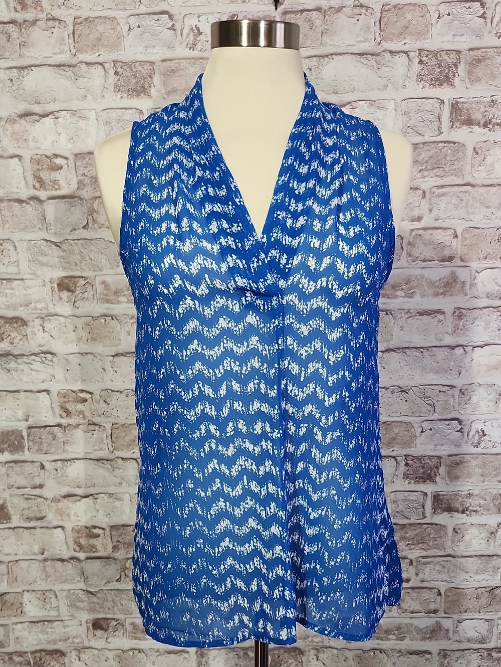 Passport Blue Sleeveless Chevron Print V-Neck Camisole